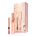 Charlotte Tilbury Glossy Fresh Pink Lip Duo box with Mini Lip Cheat Pillow Talk and Mini Collagen Lip Bath Refresh Rose