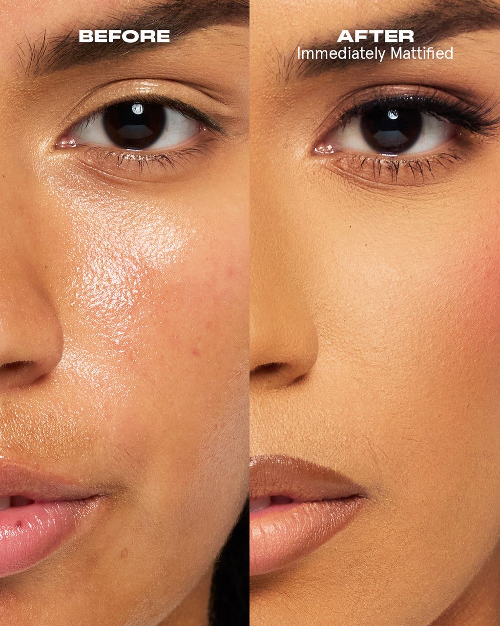 Before and after: immediately mattified skin