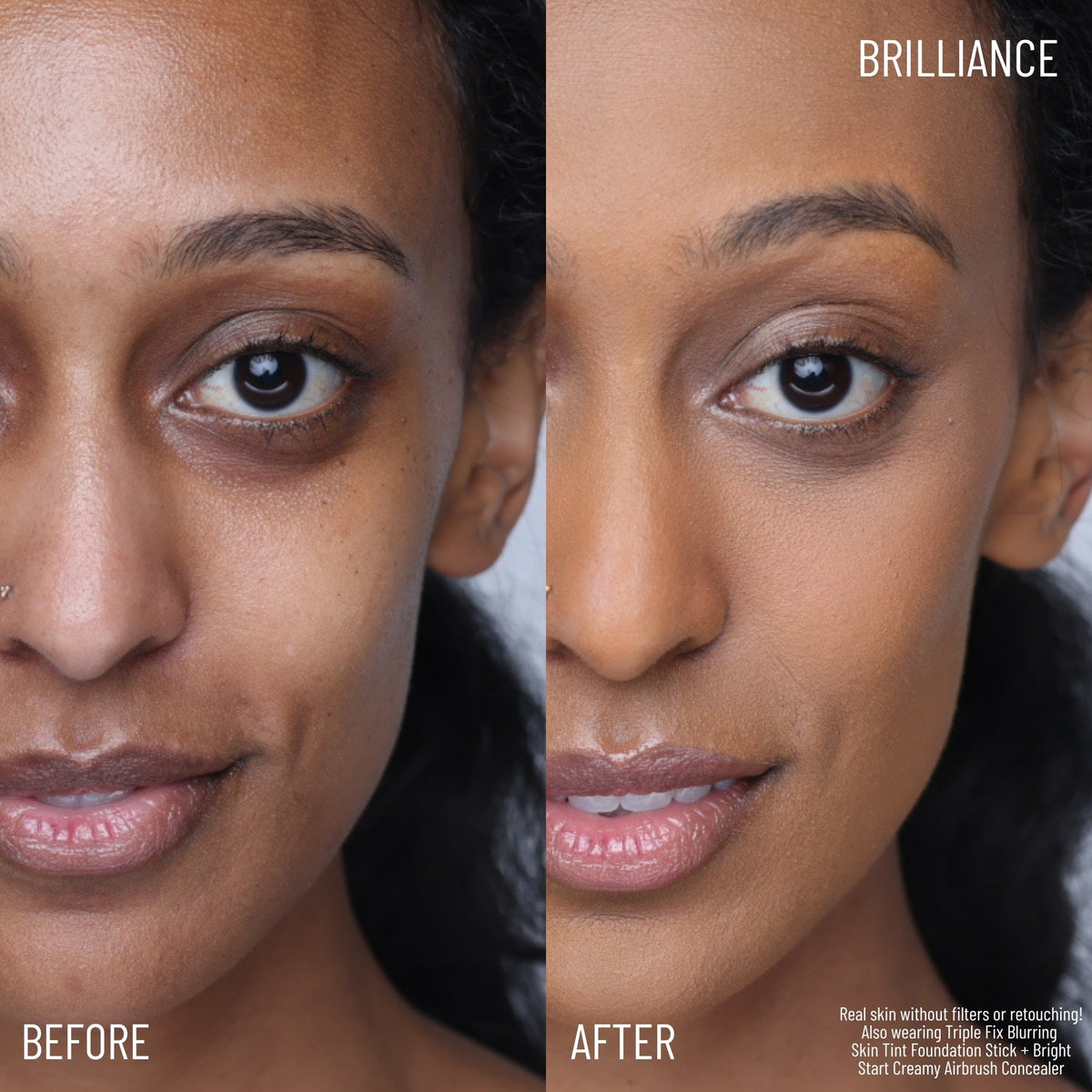 LYS BEAUTY Triple Fix Loose Setting Powder shade Brilliance before and after on skin