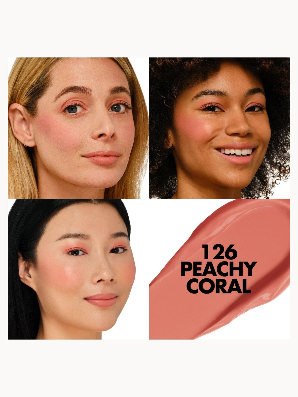 MAKE UP FOR EVER Artist Color Crayon shade 126 Peachy Coral worn on three skin tones
