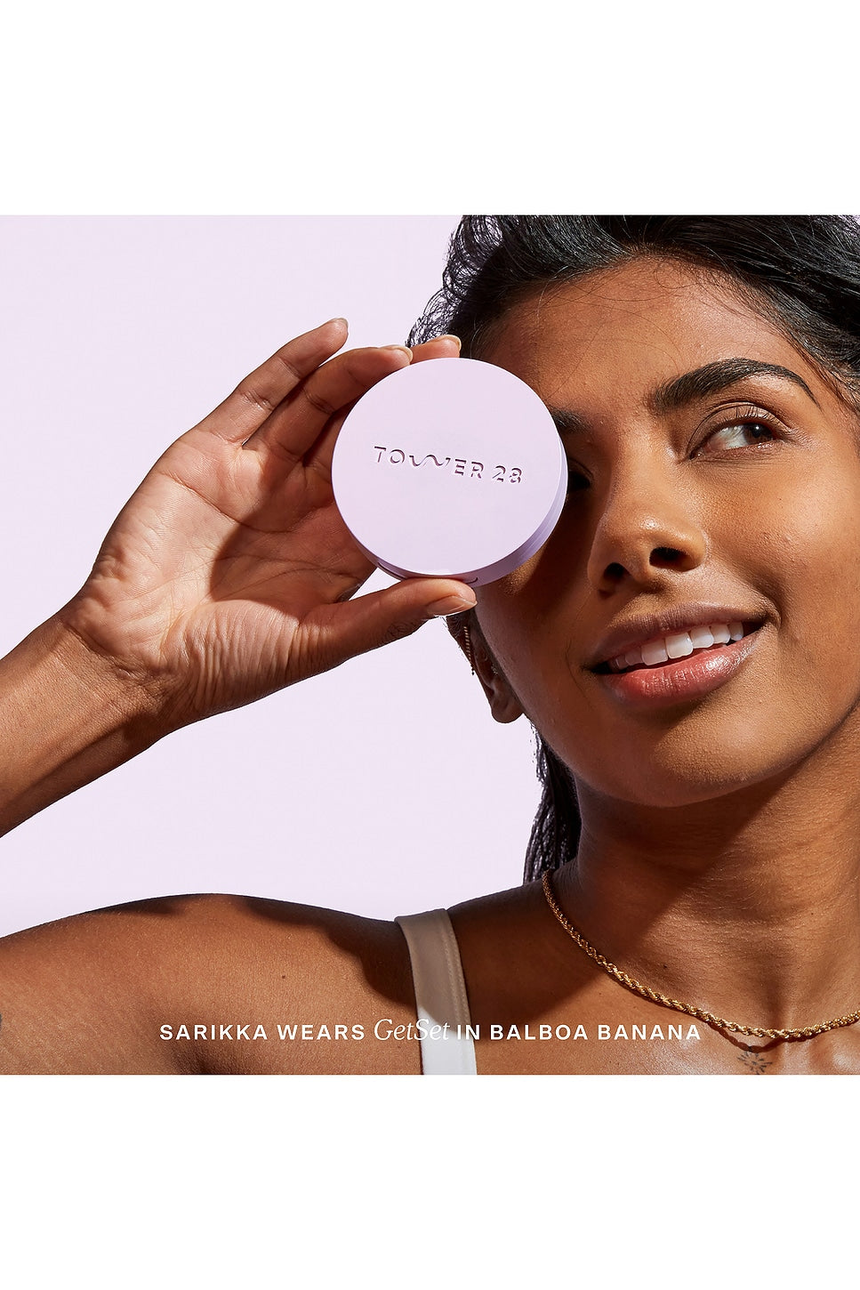 TOWER 28 GetSet Pressed Powder - Balboa Banana on model